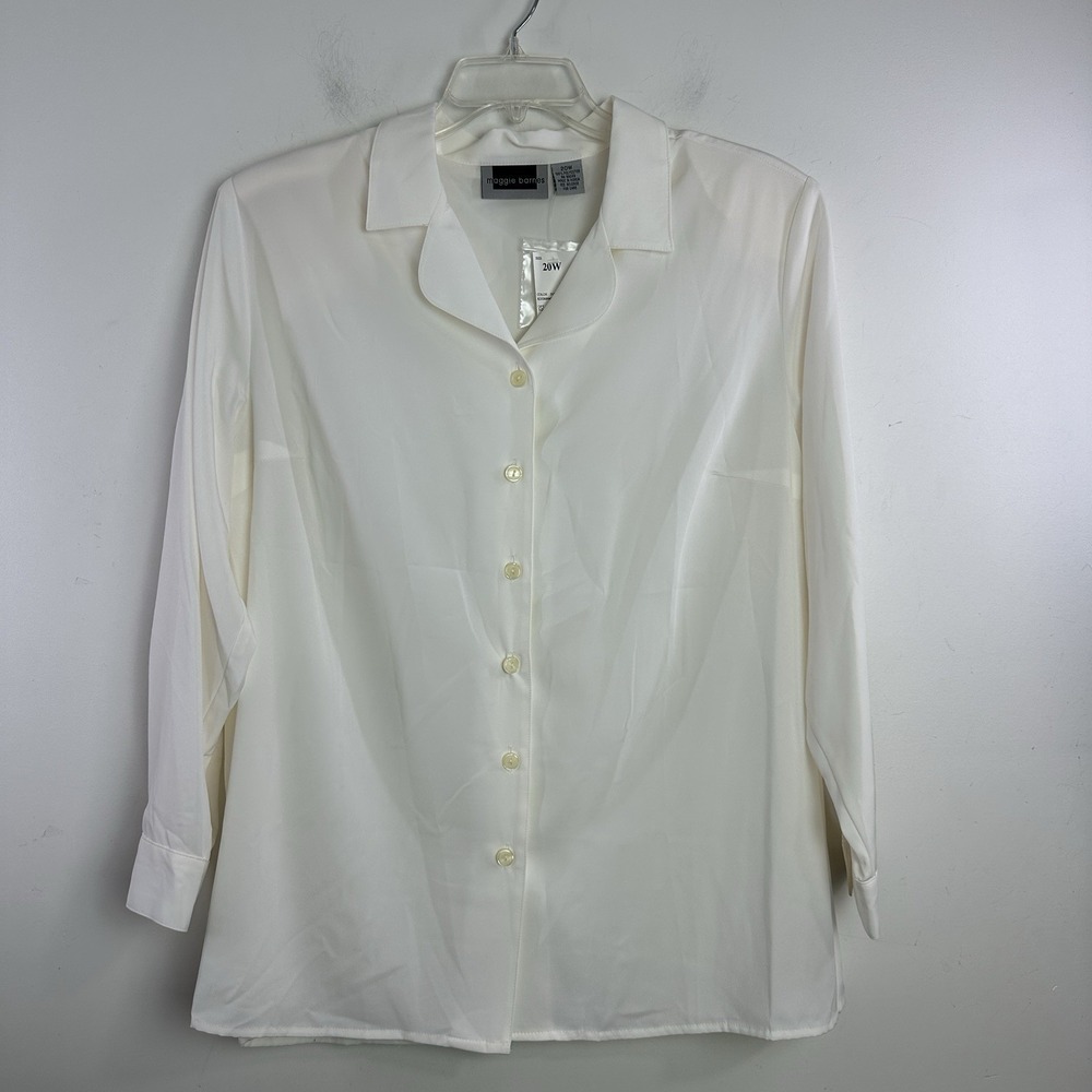 NWT Maggie Barnes White Button Up Top Collared Plus 20W Long Sleeves Essential